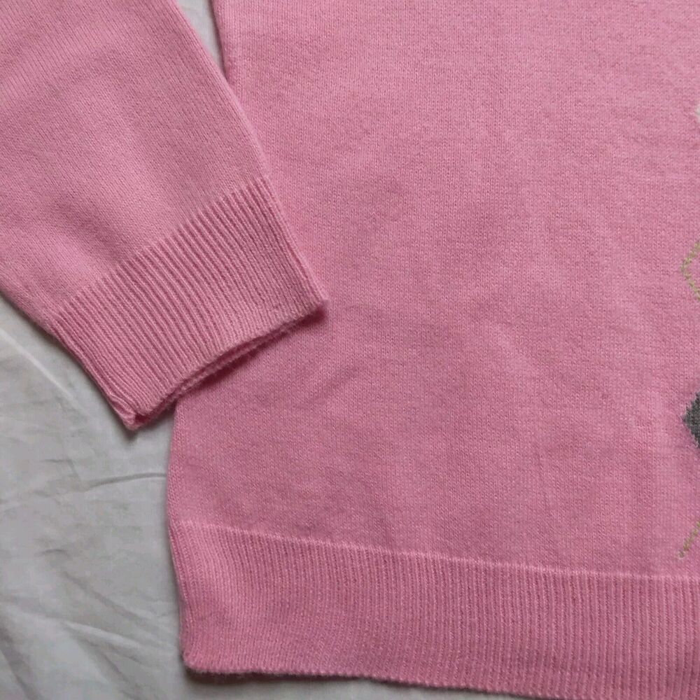 New York and Company Pink Argyle Sweater Academia Barbie Womens Size XS - Picture 5 of 10